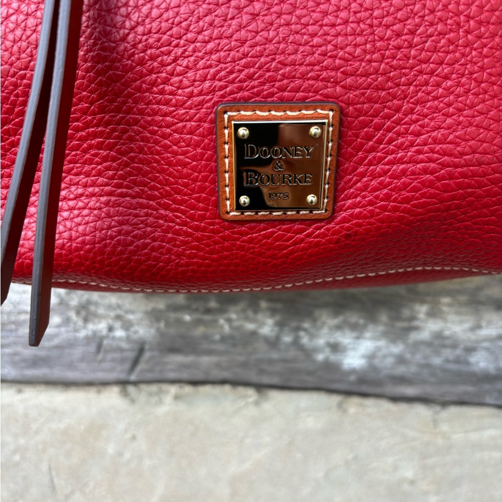Dooney & Bourke Red Pebble Grain  Leather Hobo with Brown Leather Strap NWOT - Picture 8 of 13